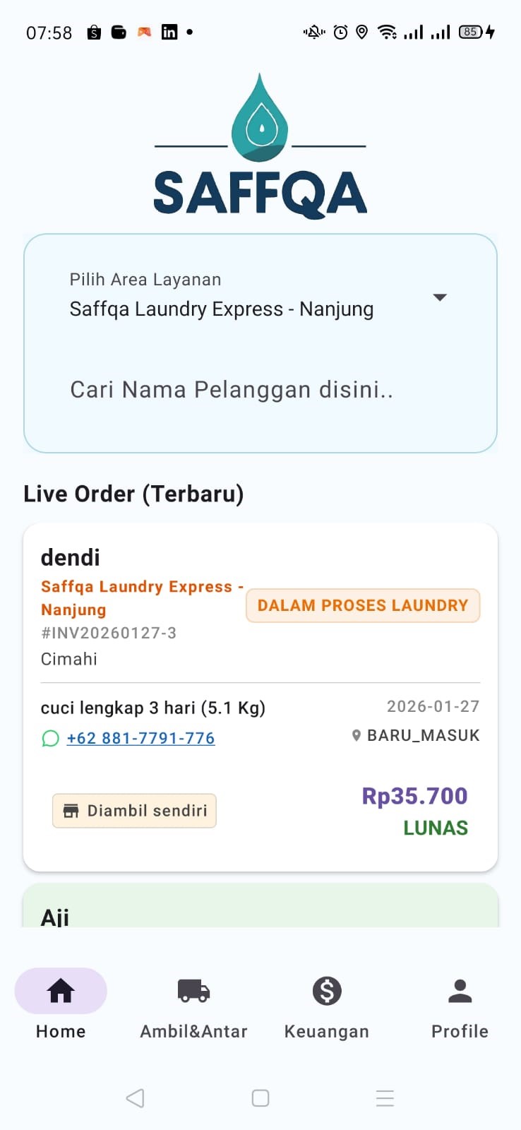 Tampilan Aplikasi Saffqa Laundry 1